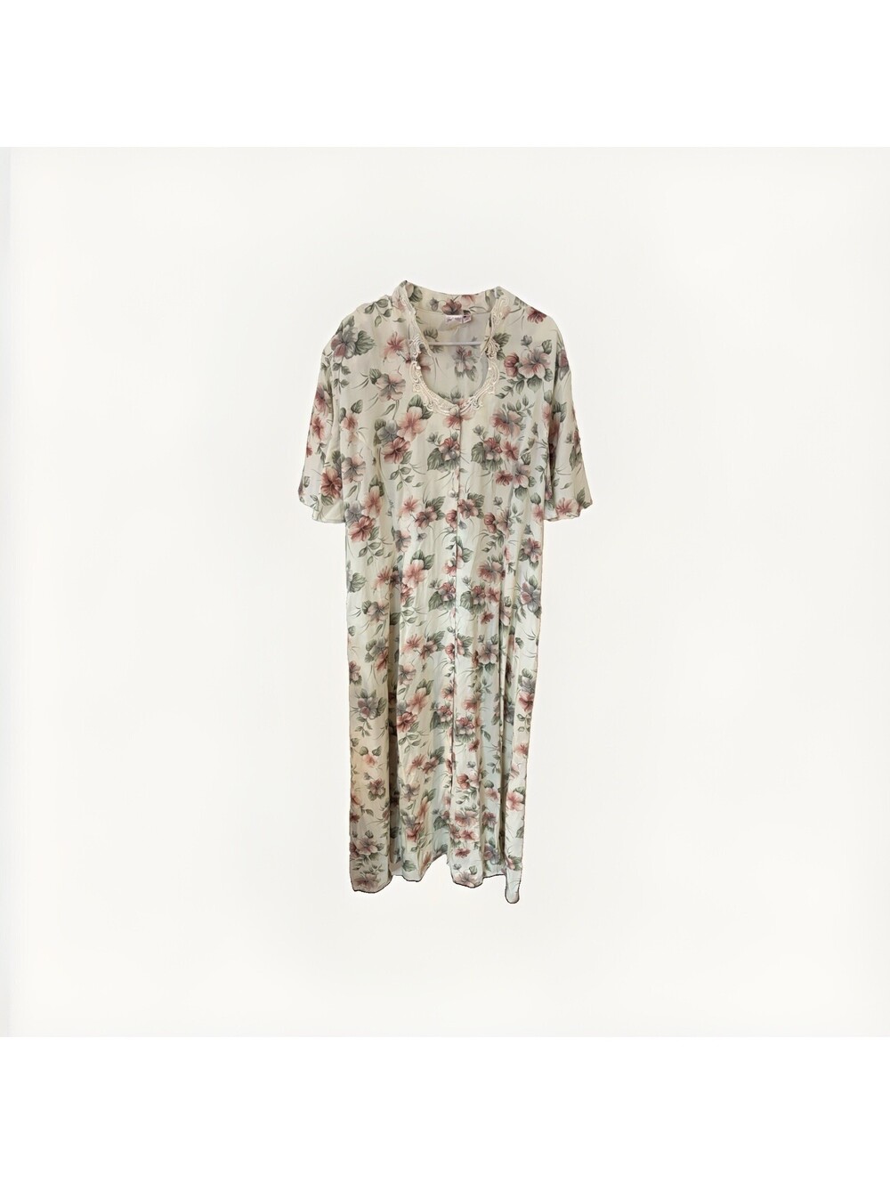 Fredrick's Of Hollywood Vintage 90's Cream Floral Rayon Button Up Dress Size 22